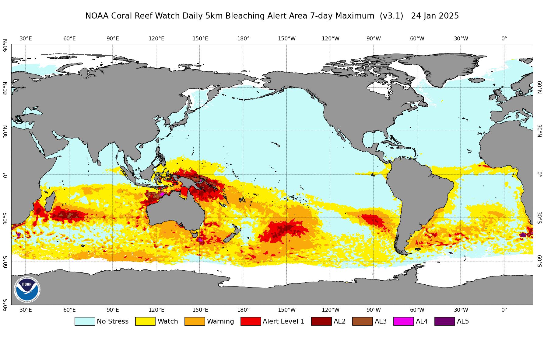 Over 80% of the world's coral reefs have experienced mass bleaching, marking the largest such event on record. This phenomenon, driven by rising ocean temperatures, has affected reefs in 83 countries and territories. Additionally, Earth's landmasses are losing trillions of tonnes of water, primarily due to decreased soil moisture linked to climate change. The International Monetary Fund commits to supporting nations facing climate risks. Environmental concerns also include rising TFA levels in European wines and initiatives aimed at protecting marine areas and endangered species like snow leopards.