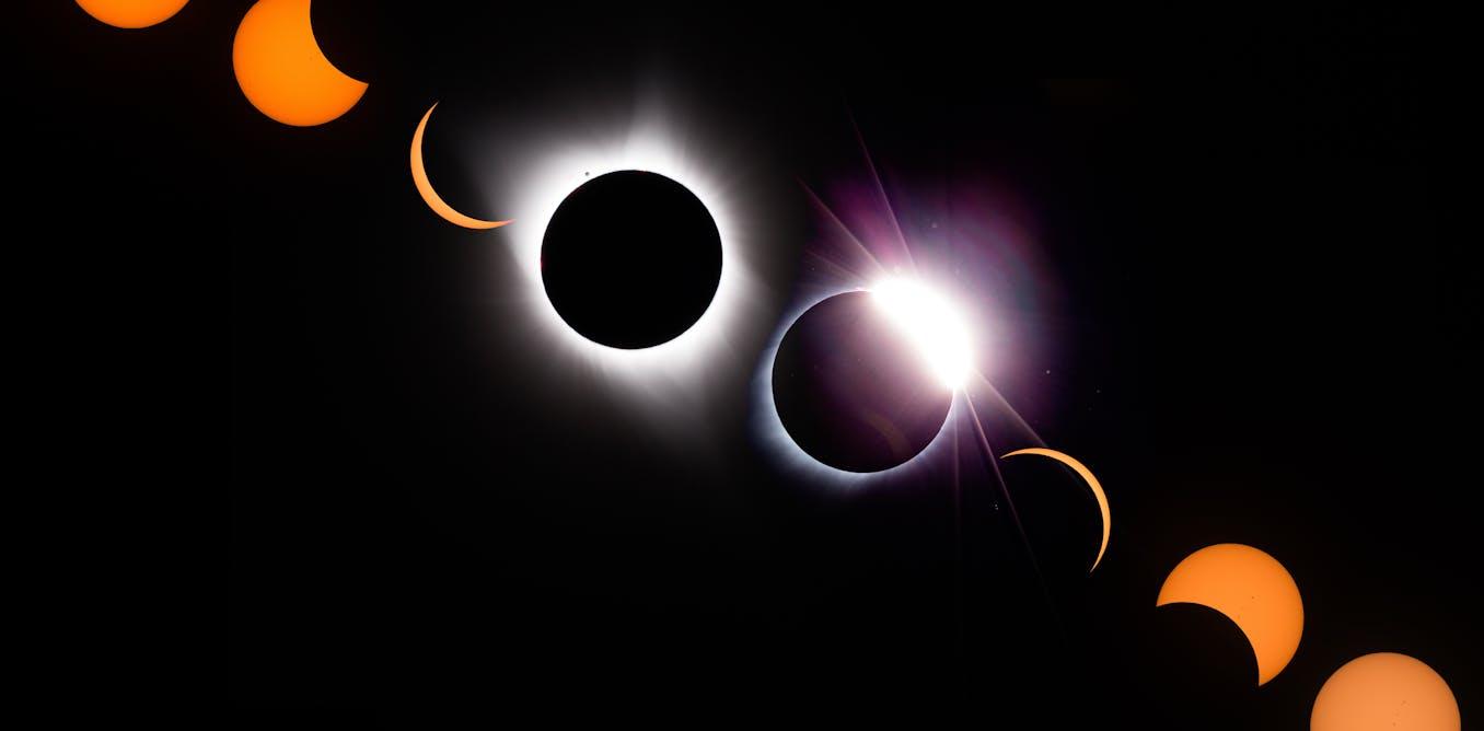 Solar eclipses on Earth are unique due to a cosmic coincidence: the Sun is about 400 times wider than the Moon but also about 400 times further away, making their apparent sizes nearly equal and allowing the Moon to perfectly cover the Sun during totality. The next total solar eclipse visible in parts of Europe occurs on August 12, 2026. Viewing safety requires special glasses or indirect methods. On other planets like Mars, eclipses are partial and brief due to small, irregular moons like Phobos and Deimos. Jupiter and Saturn experience more frequent and larger eclipses caused by their many moons, but lack the precise size alignment seen on Earth, resulting in different eclipse experiences.