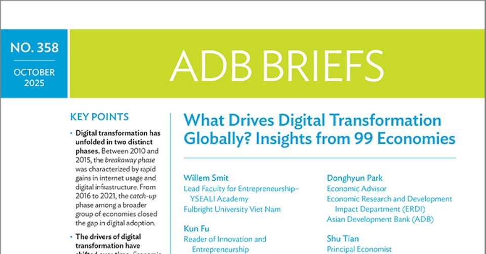 Investment in connectivity, human capital, effective institutions, and inclusive strategies is essential for economies aiming to accelerate digital transformation. Analyzing data from 99 economies, the study identifies key drivers—digital adoption, infrastructure, human capital, and institutional conditions—across two phases: the early breakaway phase (2010–2015) and the catch-up phase (2016–2021). Recommendations focus on leveraging these drivers for future digital strategies, emphasizing the need to differentiate between inputs, enablers, and outcomes of digital transformation.