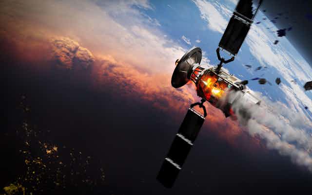 The annual re-entry of thousands of defunct satellites poses significant risks to the Earth's ozone layer and climate. Currently, over 28,000 objects orbit the planet, with projections suggesting this number will exceed 60,000 by 2030. Each re-entering satellite releases aerosols containing metals like aluminum and lithium, which may affect atmospheric thermal balance and drive climate change. Some particles could potentially cool the Earth, but their long-term consequences are uncertain. Increased satellite debris also risks reopening the ozone hole, threatening public health by raising exposure to harmful UV radiation, with pollutants persisting for decades.